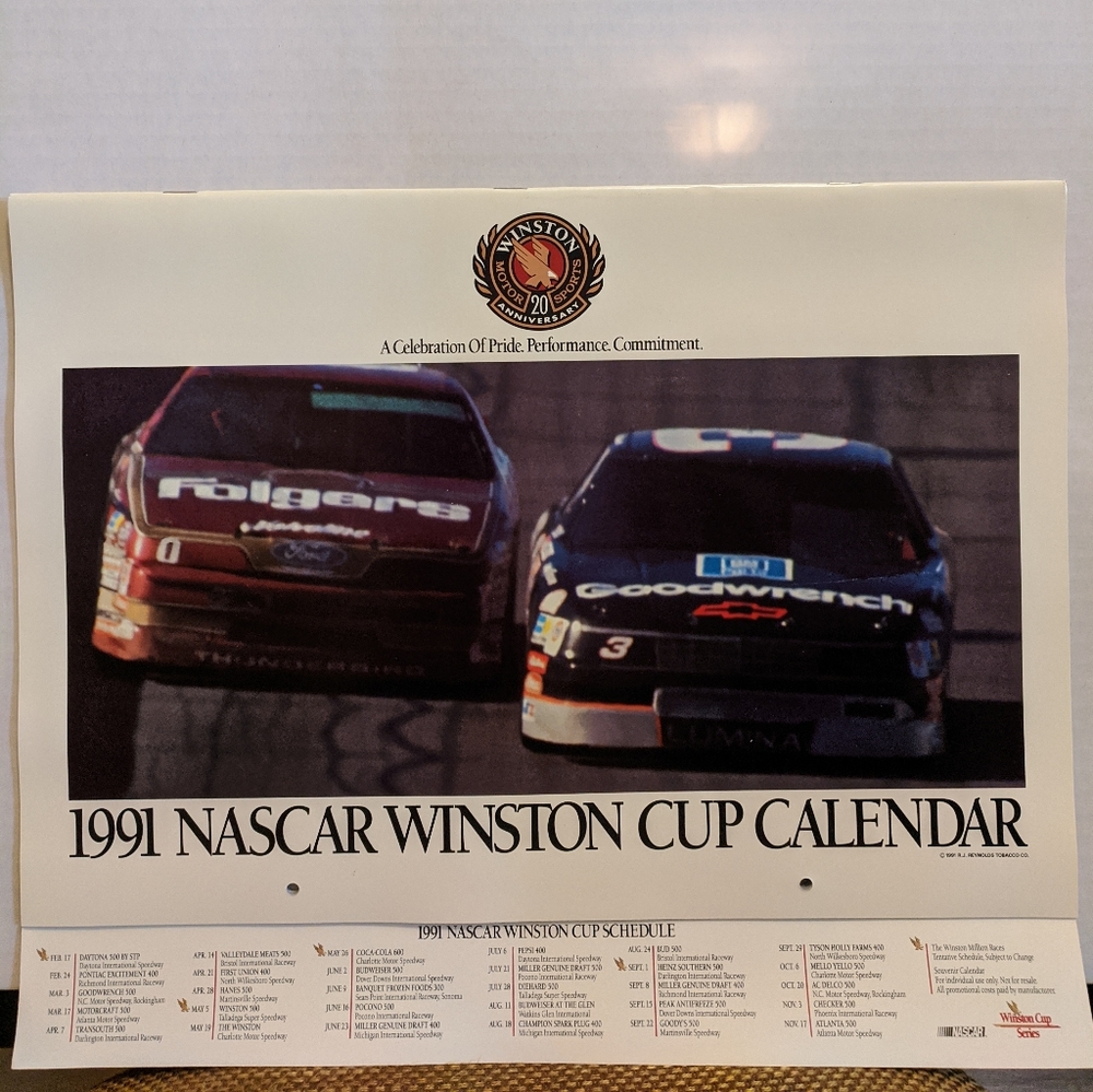 ( 3 ) Collectible 1991 Nascar Winston Cup calenders, set of 3, never used